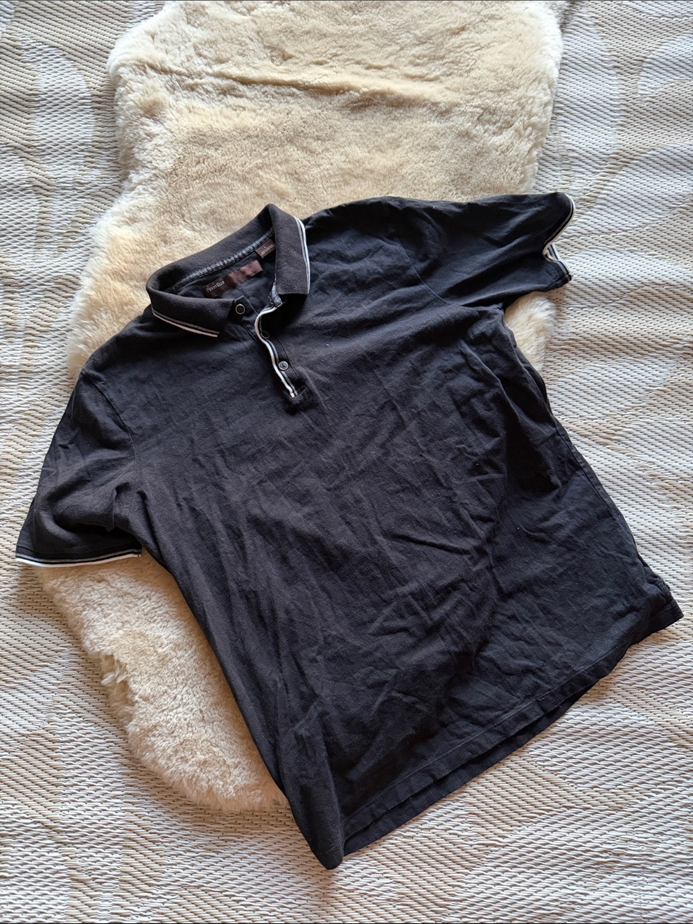 Perry Ellis Black Polo with White Contrast Trim